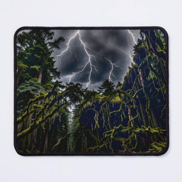 Item preview, Lightning Storm Over Mossy Forest Road – Dramatic Thunderstorm in Ancient Woods designed and sold by Ken's World of Novelty and Good Times.