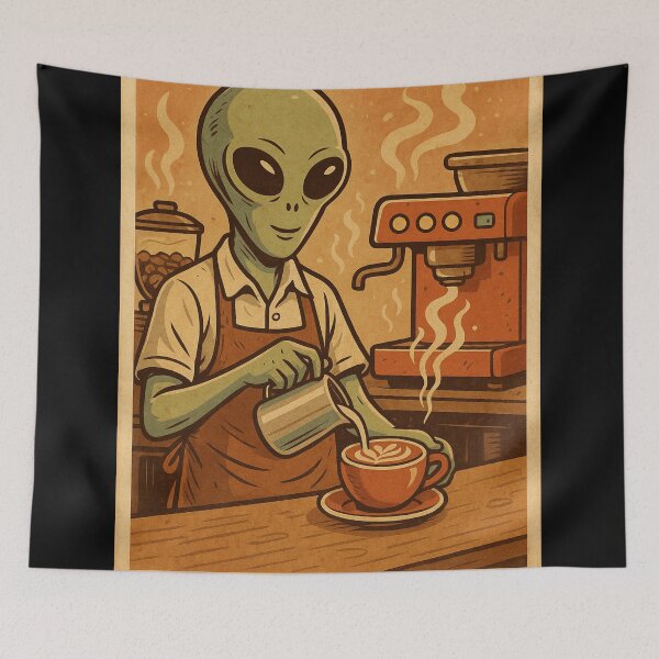 Item preview, Alien Barista Retro – Vintage Space Coffee designed and sold by Doostod.