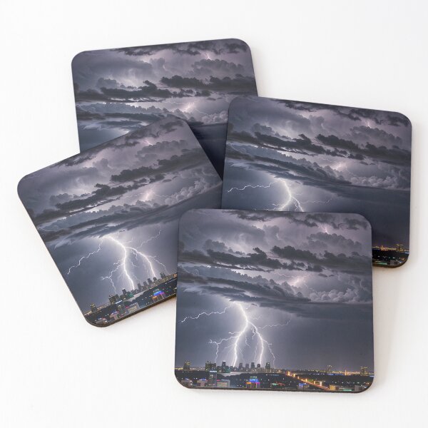 Item preview, Lightning Storm Over City Skyline – Electric Night Over Downtown Skyscrapers designed and sold by Ken's World of Novelty and Good Times.