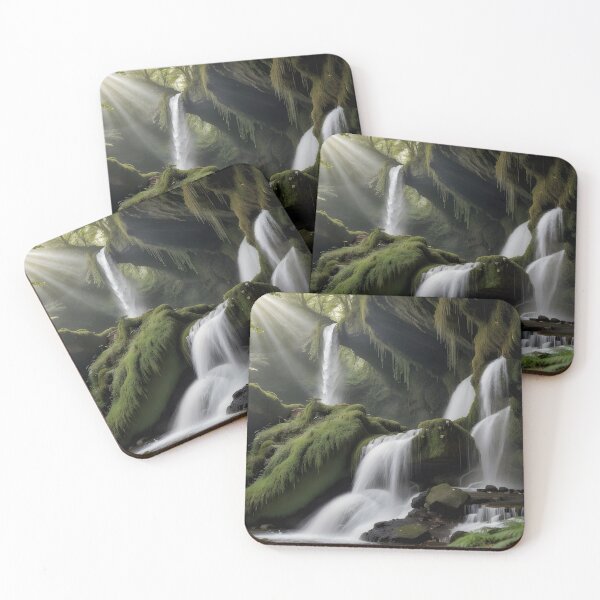 Item preview, Moss-Covered Waterfalls in Enchanted Forest – Fantasy Nature Print designed and sold by Ken's World of Novelty and Good Times.