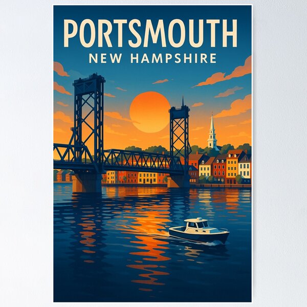 Item preview, Memorial Bridge and Sunset in Portsmouth, New Hampshire designed and sold by Places On Earth.