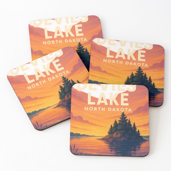 Item preview, Devils Lake North Dakota – Sunset Over Island Shoreline designed and sold by Places On Earth.