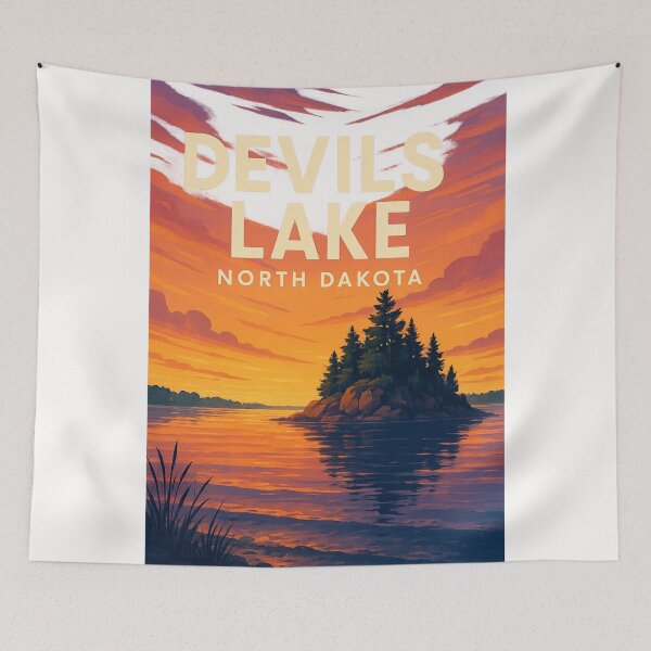 Item preview, Devils Lake North Dakota – Sunset Over Island Shoreline designed and sold by Places On Earth.