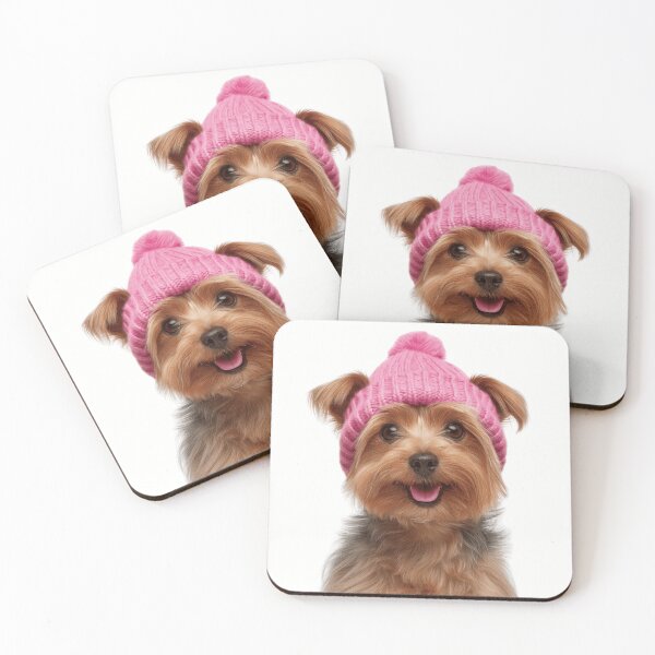 Item preview, Cozy Silky Terrier dog Wearing Pink Winter Hat Trendy Animal Fashion Artwork designed and sold by LazyOwlStore.