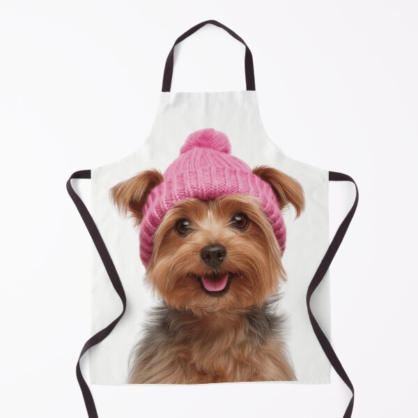 Aperçu de l'œuvre Chien terrier soyeux et confortable portant un chapeau d'hiver rose, illustration de mode animale tendance créée et vendue par LazyOwlStore.