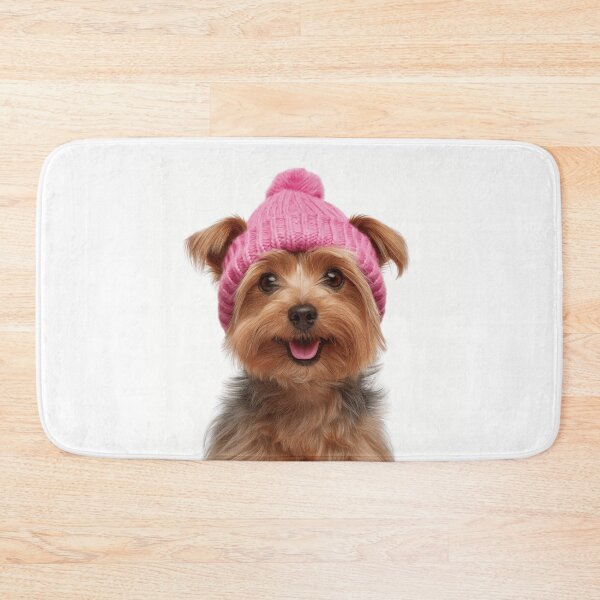 Item preview, Cozy Silky Terrier dog Wearing Pink Winter Hat Trendy Animal Fashion Artwork designed and sold by LazyOwlStore.