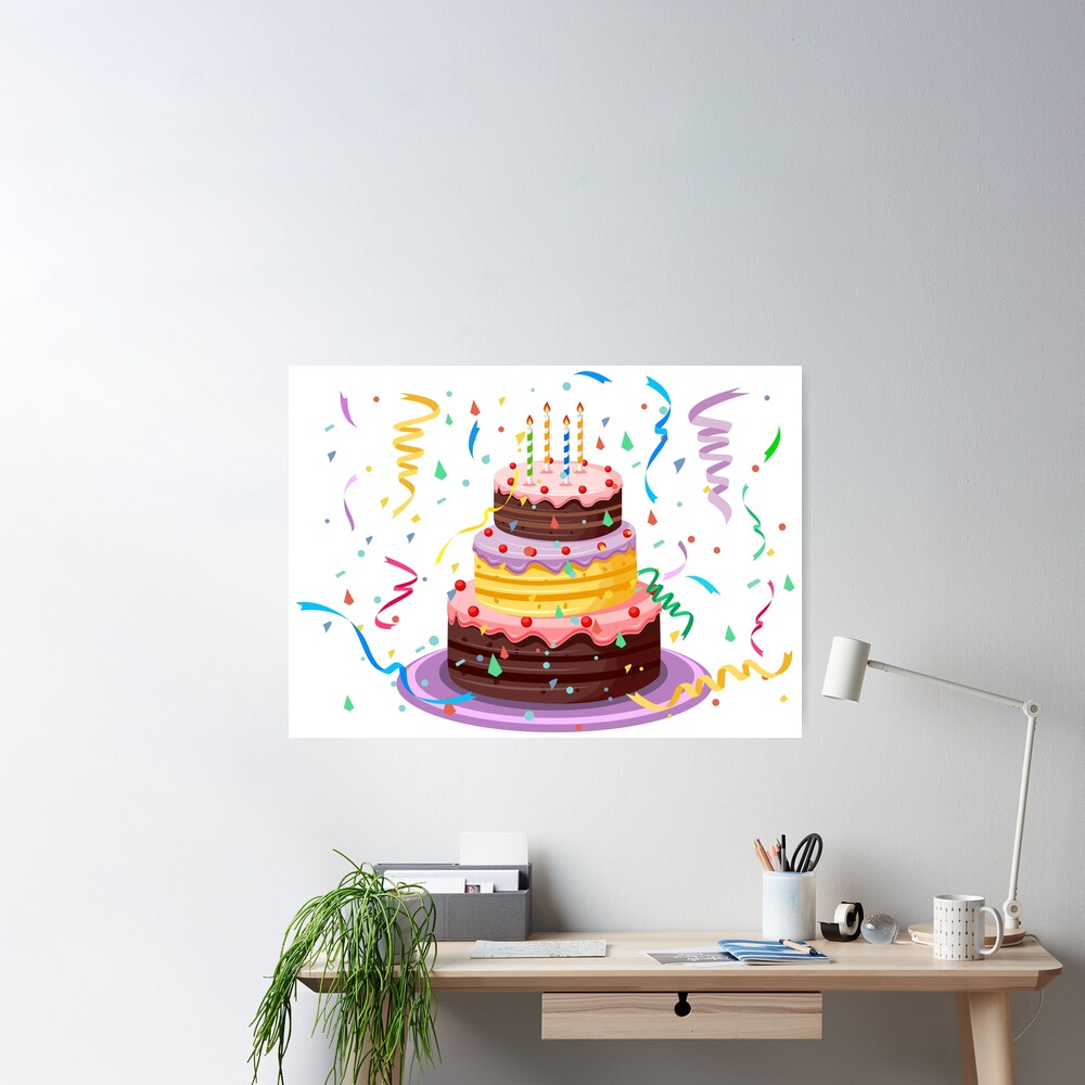 Happy Birthday Greeting Card Poster Invitation Cake With Candles On A  Golden Background Vector Flat Image Stock Illustration - Download Image Now  - iStock