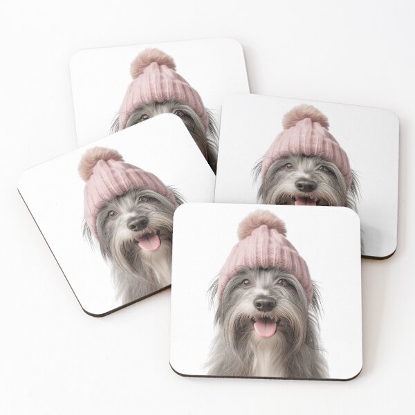 Item preview, Cozy Skye Terrier dog Wearing Pink Winter Hat Trendy Animal Fashion Artwork designed and sold by LazyOwlStore.