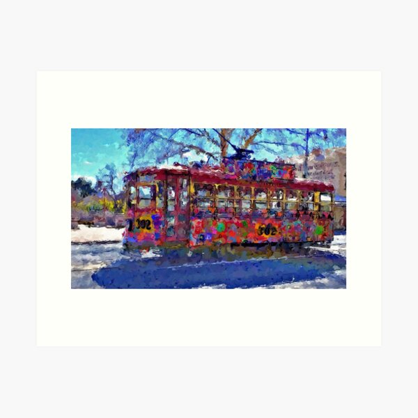 Item preview, Impressionist Painting of Bendigo Tram #302 the Yarnbombed Tram of 2018 - Bendigo, Victoria, Australia designed and sold by Steven Jodoin.