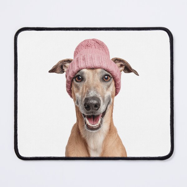 Item preview, Cozy Sloughi dog Wearing Pink Winter Hat Trendy Animal Fashion Artwork designed and sold by LazyOwlStore.