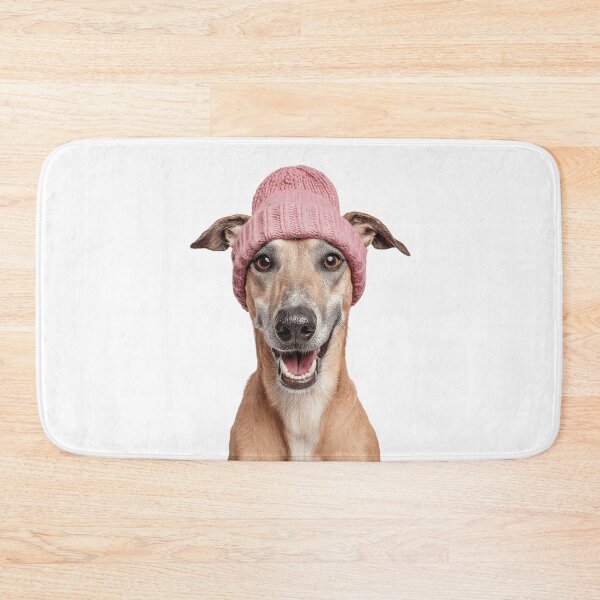 Item preview, Cozy Sloughi dog Wearing Pink Winter Hat Trendy Animal Fashion Artwork designed and sold by LazyOwlStore.