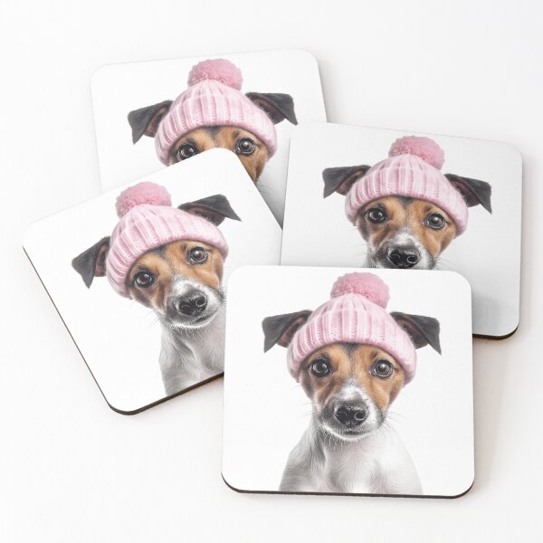 Item preview, Cozy Smooth Fox Terrier dog Wearing Pink Winter Hat Trendy Animal Fashion Artwork designed and sold by LazyOwlStore.