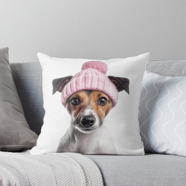Item preview, Cozy Smooth Fox Terrier dog Wearing Pink Winter Hat Trendy Animal Fashion Artwork designed and sold by LazyOwlStore.