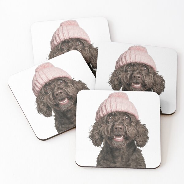 Item preview, Cozy Spanish Water Dog Wearing Pink Winter Hat Trendy Animal Fashion Artwork designed and sold by LazyOwlStore.