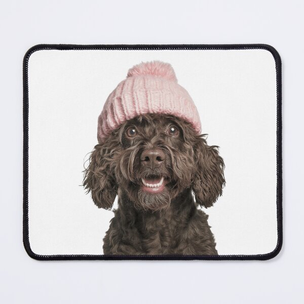 Item preview, Cozy Spanish Water Dog Wearing Pink Winter Hat Trendy Animal Fashion Artwork designed and sold by LazyOwlStore.