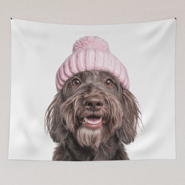 Item preview, Cozy Spinone Italiano dog Wearing Pink Winter Hat Trendy Animal Fashion Artwork designed and sold by LazyOwlStore.