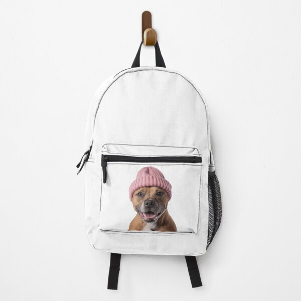 Item preview, Cozy Staffordshire Bull Terrier dog Wearing Pink Winter Hat Trendy Animal Fashion Artwork designed and sold by LazyOwlStore.