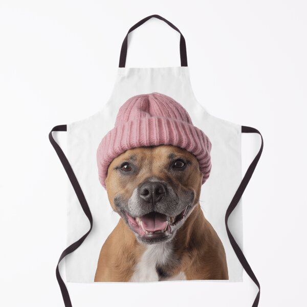 Item preview, Cozy Staffordshire Bull Terrier dog Wearing Pink Winter Hat Trendy Animal Fashion Artwork designed and sold by LazyOwlStore.