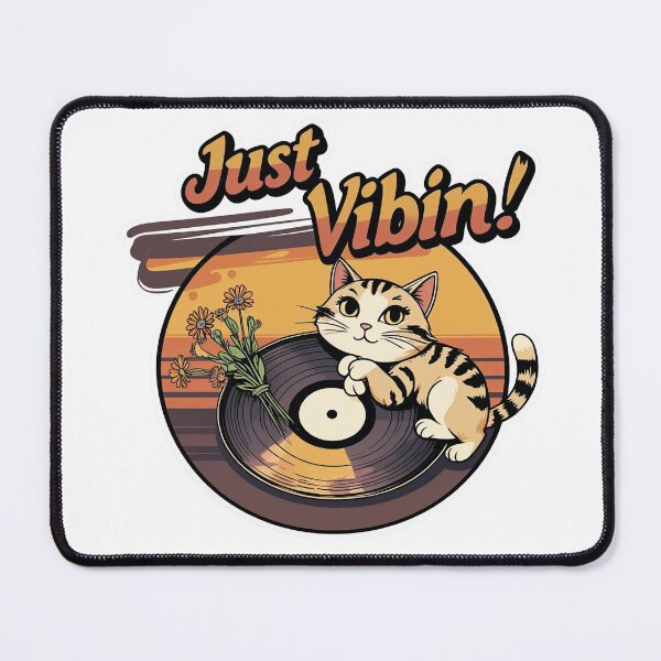 Item preview, Just Vibin’ Cat 70s Retro Groovy Cat with Flowers & Vinyl Record designed and sold by MAGNAMOOD.