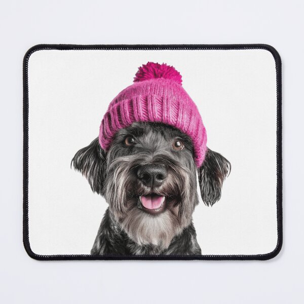 Item preview, Cozy Standard Schnauzer dog Wearing Pink Winter Hat Trendy Animal Fashion Artwork designed and sold by LazyOwlStore.
