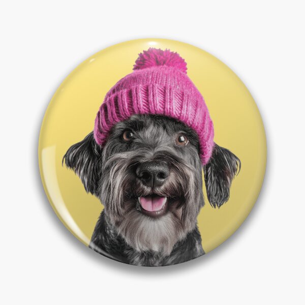 Artikelvorschau, Gemütlicher Standard Schnauzer Hund trägt rosa Wintermütze trendige Tiermode Kunstwerk entworfen und verkauft von LazyOwlStore.