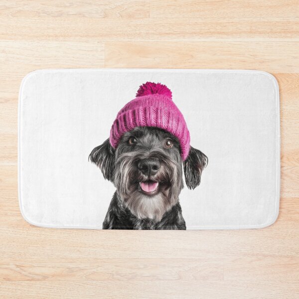 Item preview, Cozy Standard Schnauzer dog Wearing Pink Winter Hat Trendy Animal Fashion Artwork designed and sold by LazyOwlStore.