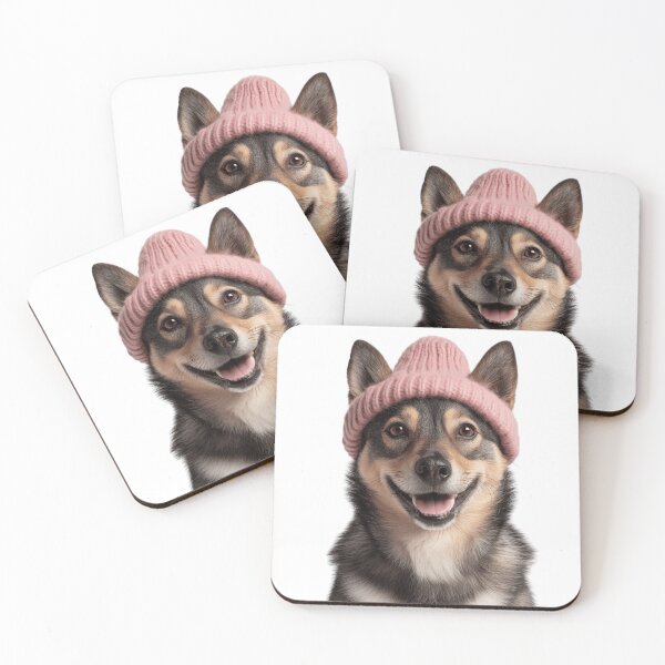 Item preview, Cozy Swedish Vallhund dog Wearing Pink Winter Hat Trendy Animal Fashion Artwork designed and sold by LazyOwlStore.