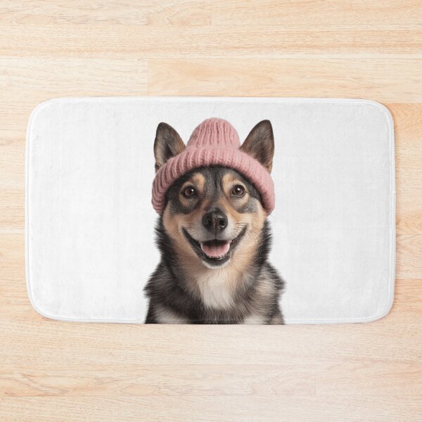 Item preview, Cozy Swedish Vallhund dog Wearing Pink Winter Hat Trendy Animal Fashion Artwork designed and sold by LazyOwlStore.