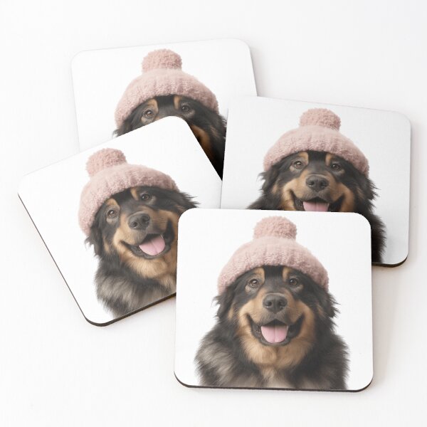Item preview, Cozy Tibetan Mastiff dog Wearing Pink Winter Hat Trendy Animal Fashion Artwork designed and sold by LazyOwlStore.