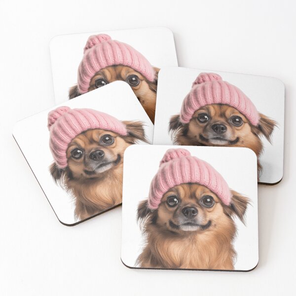 Item preview, Cozy Tibetan Spaniel dog Wearing Pink Winter Hat Trendy Animal Fashion Artwork designed and sold by LazyOwlStore.