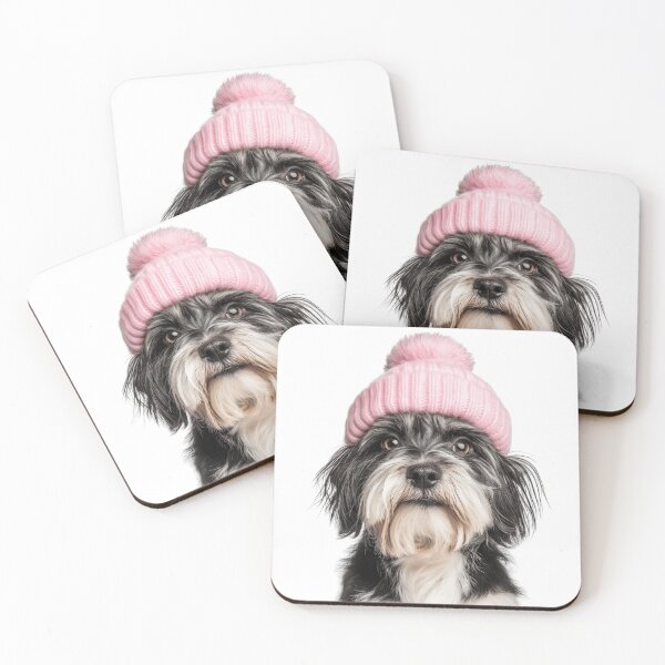 Item preview, Cozy Tibetan Terrier dog Wearing Pink Winter Hat Trendy Animal Fashion Artwork designed and sold by LazyOwlStore.