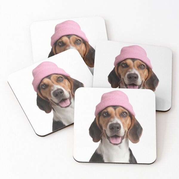 Item preview, Cozy Treeing Walker Coonhound dog Wearing Pink Winter Hat Trendy Animal Fashion Artwork designed and sold by LazyOwlStore.