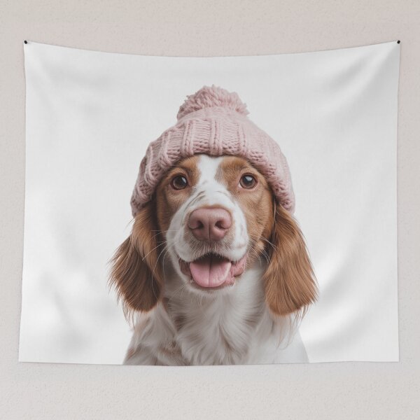 Item preview, Cozy Welsh Springer Spaniel dog Wearing Pink Winter Hat Trendy Animal Fashion Artwork designed and sold by LazyOwlStore.