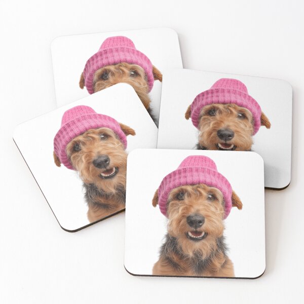 Item preview, Cozy Welsh Terrier dog Wearing Pink Winter Hat Trendy Animal Fashion Artwork designed and sold by LazyOwlStore.