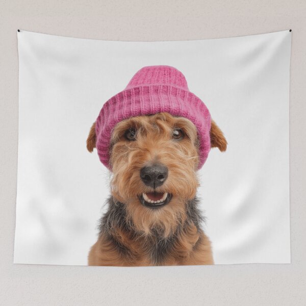 Item preview, Cozy Welsh Terrier dog Wearing Pink Winter Hat Trendy Animal Fashion Artwork designed and sold by LazyOwlStore.