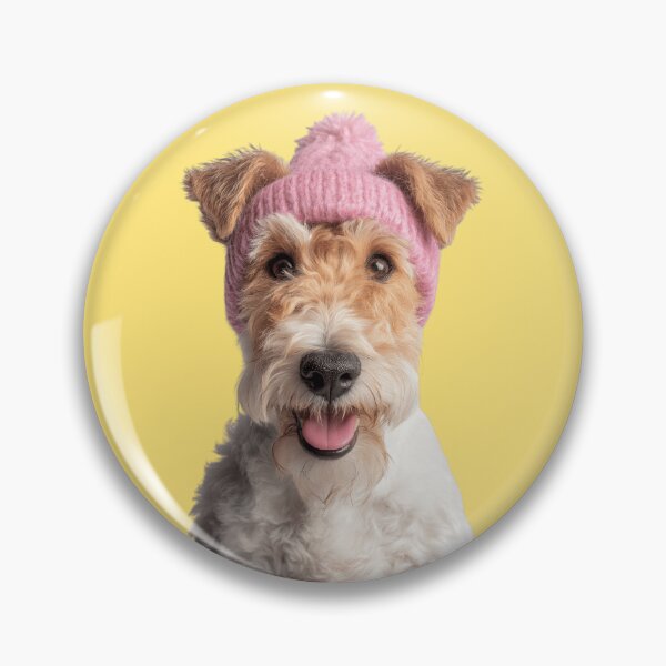 Item preview, Cozy Wire Fox Terrier dog Wearing Pink Winter Hat Trendy Animal Fashion Artwork designed and sold by LazyOwlStore.