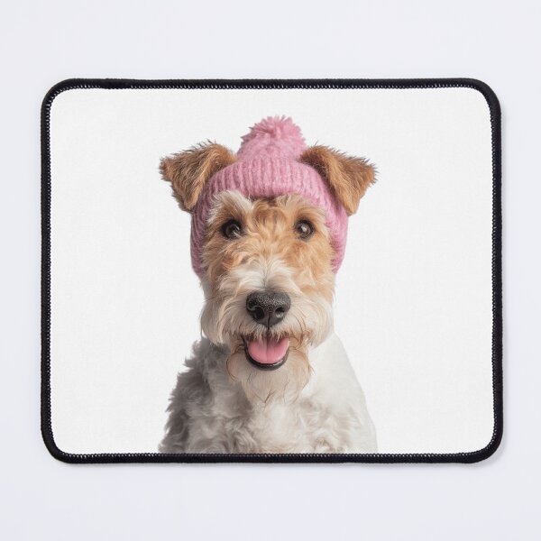 Item preview, Cozy Wire Fox Terrier dog Wearing Pink Winter Hat Trendy Animal Fashion Artwork designed and sold by LazyOwlStore.