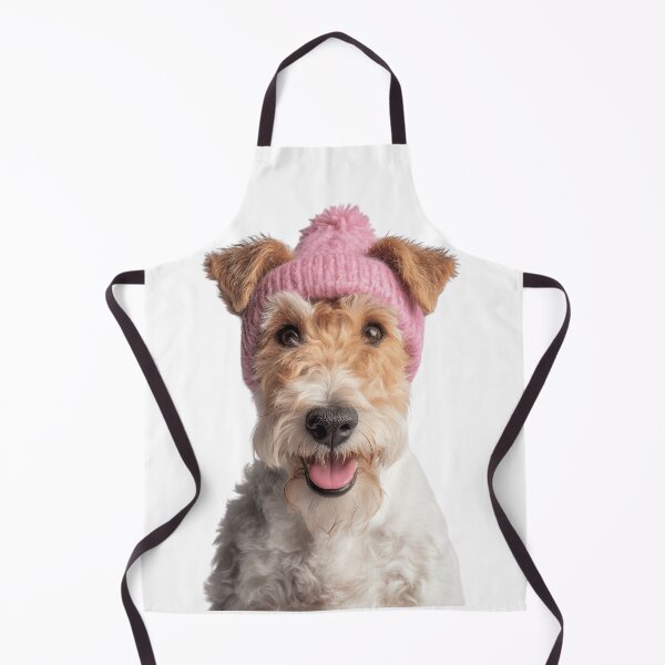 Item preview, Cozy Wire Fox Terrier dog Wearing Pink Winter Hat Trendy Animal Fashion Artwork designed and sold by LazyOwlStore.