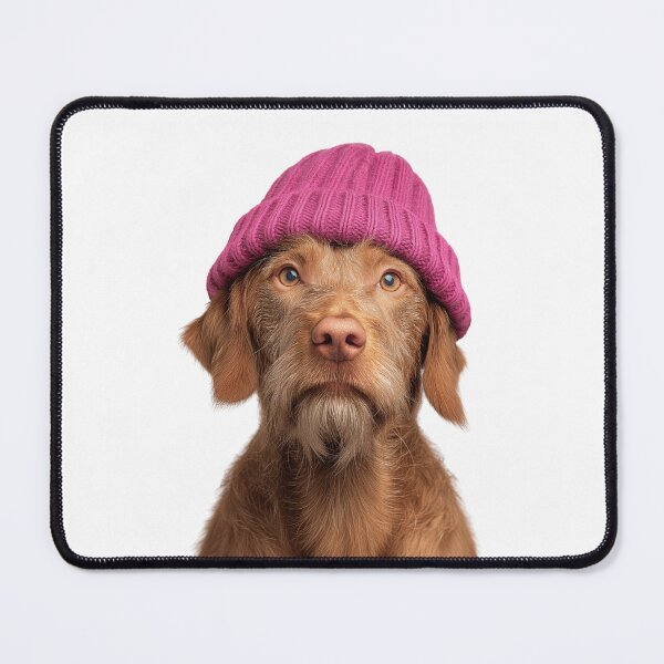 Item preview, Cozy Wirehaired Vizsla dog Wearing Pink Winter Hat Trendy Animal Fashion Artwork designed and sold by LazyOwlStore.