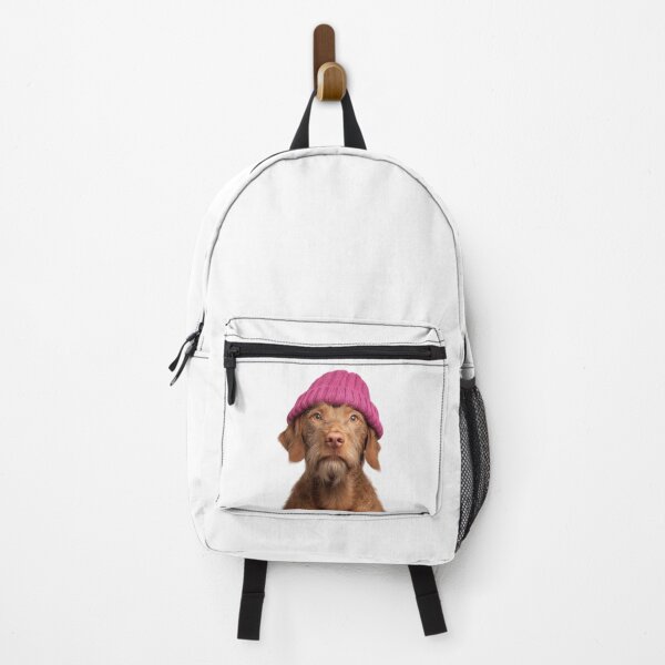 Item preview, Cozy Wirehaired Vizsla dog Wearing Pink Winter Hat Trendy Animal Fashion Artwork designed and sold by LazyOwlStore.