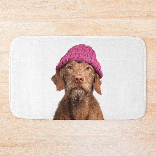 Item preview, Cozy Wirehaired Vizsla dog Wearing Pink Winter Hat Trendy Animal Fashion Artwork designed and sold by LazyOwlStore.