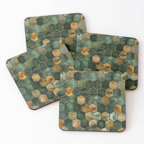 Item preview, Abstract honeycomb mosaic in green and gold designed and sold by Letteraddicted.