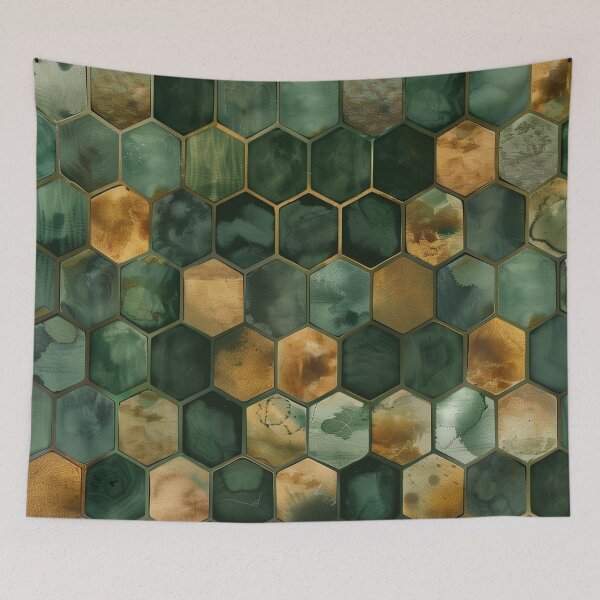 Item preview, Abstract honeycomb mosaic in green and gold designed and sold by Letteraddicted.