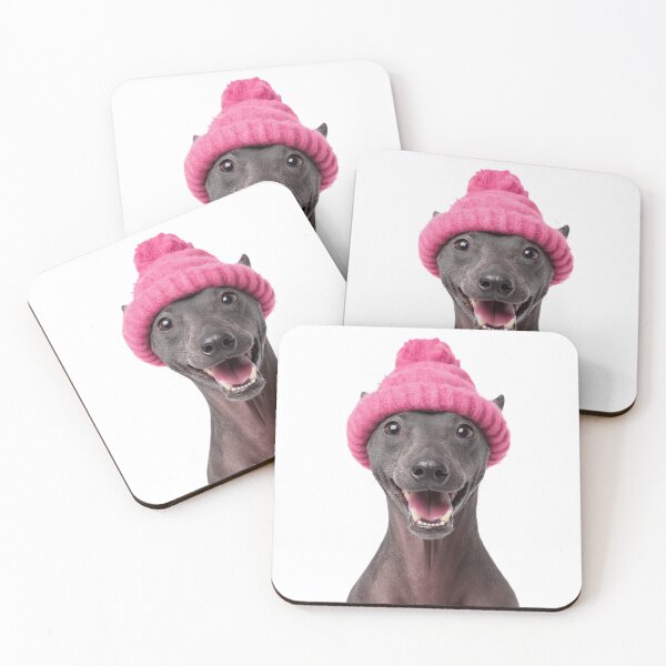 Item preview, Cozy Xoloitzcuintli dog Wearing Pink Winter Hat Trendy Animal Fashion Artwork designed and sold by LazyOwlStore.