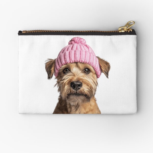 Item preview, Cozy Soft-coated Wheaten Terrier dog Wearing Pink Winter Hat Trendy Animal Fashion Artwork designed and sold by LazyOwlStore.