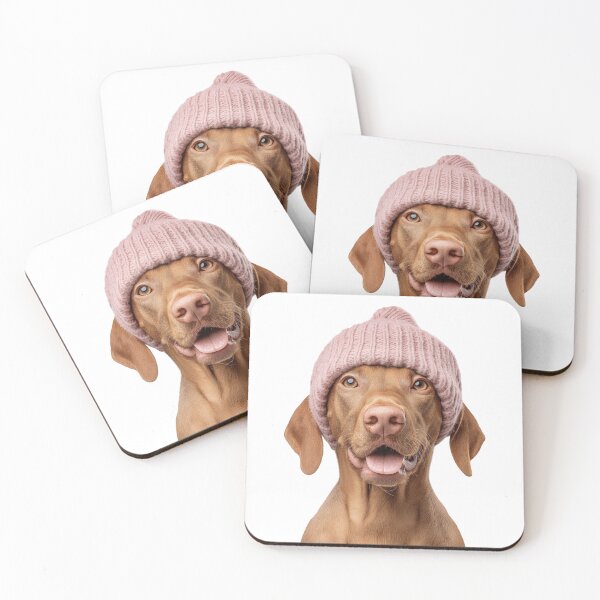 Item preview, Cozy Vizsla dog Wearing Pink Winter Hat Trendy Animal Fashion Artwork designed and sold by LazyOwlStore.