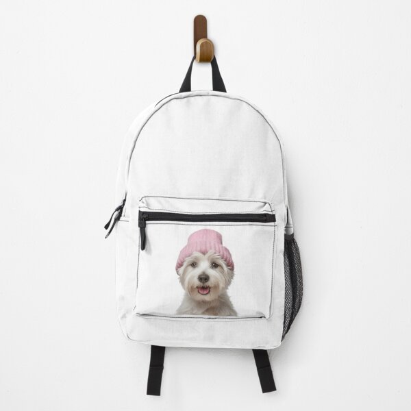 Item preview, Cozy West Highland White Terrier dog Wearing Pink Winter Hat Trendy Animal Fashion Artwork designed and sold by LazyOwlStore.