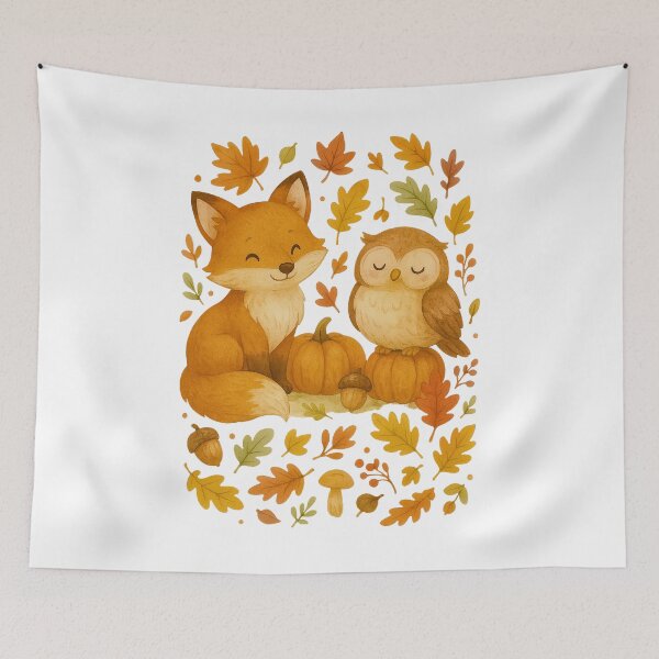 Item preview, Fall Fox Owl Pumpkins Autumn Vibes designed and sold by JerdbordinShop.