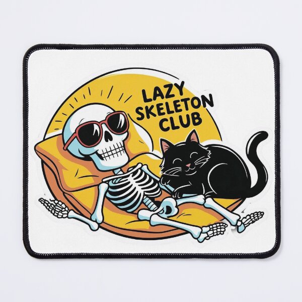 Item preview, Lazy Skeleton Club – Funny 70s Halloween Sticker with Black Cat & Retro Vibe designed and sold by MAGNAMOOD.