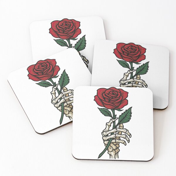 Item preview, Skeleton Hand Holding Rose Tattoo Style Design designed and sold by ArtfulWeave.
